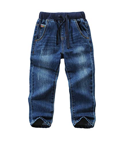 LAUSONS Jungen Jeanshosen Slim Fit Kinder Stretch Denim Jeans mit Gummizug Blau 7 Größe 120