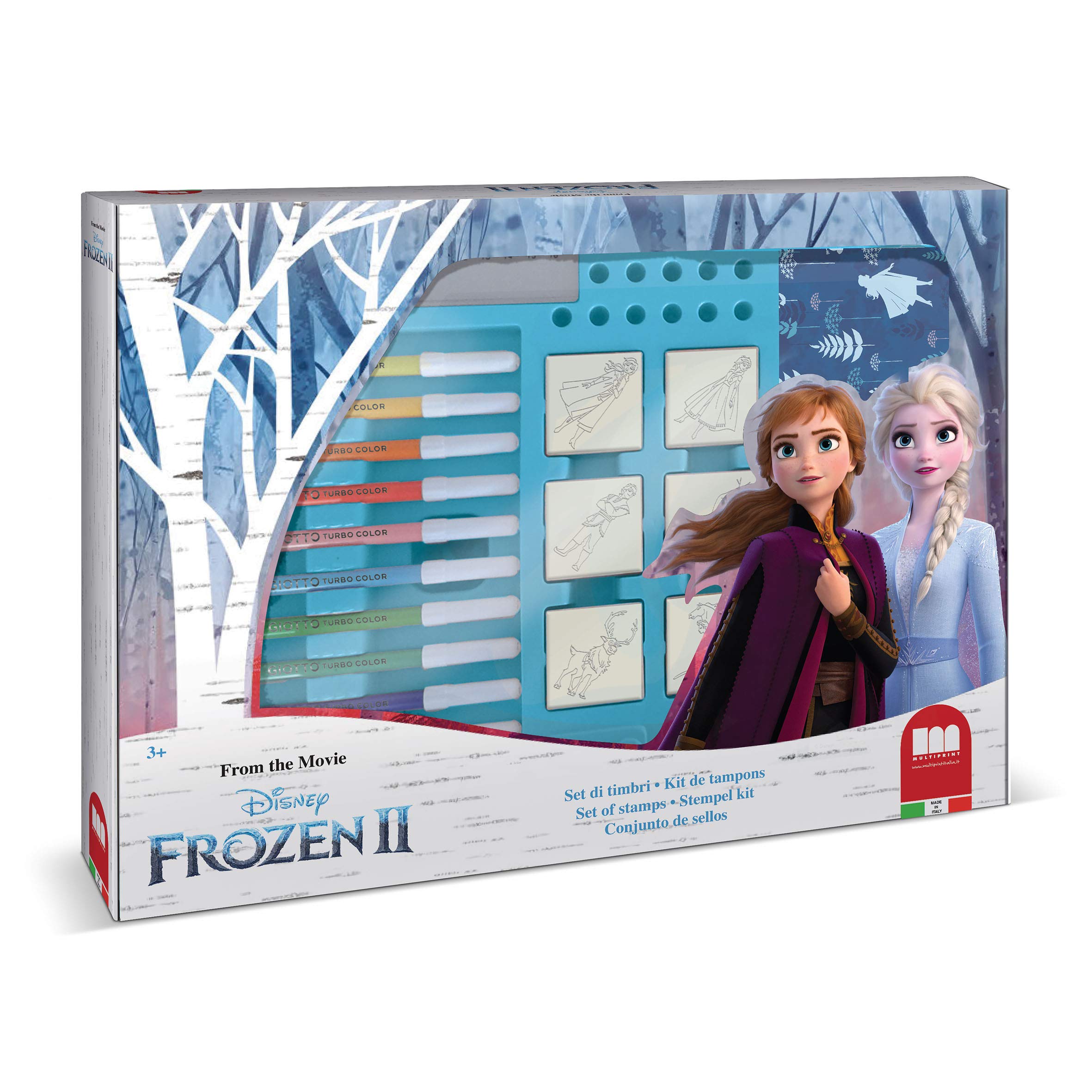 Multiprint Maxi Tasche 7 Stempel für Kinder Disney Frozen 2, 100% Made in Italy, Benutzerdefinierte Stempelset Kinder, in Holz und Naturkautschuk, Ungiftige Waschbare Tinte, Geschenkidee, Art.04981