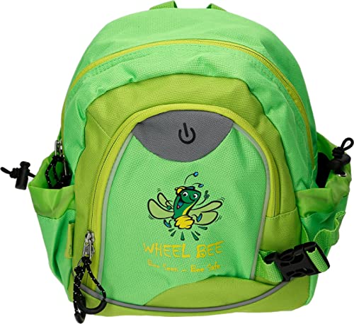 Wheel-Bee Kinder Rucksack Kiddy Bee, mit integriertem LED Licht (grün) und Reflektorstreifen für Sicherheit und Sichtbarkeit, 10 Liter, für Kindergarten und Freizeit, 950012