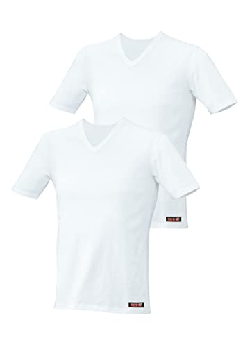 HIS Herren Basic T-Shirt mit V-Ausschnitt Slim fit Baumwolle Stretch | 2 Stück | weiß, Gr. XXL
