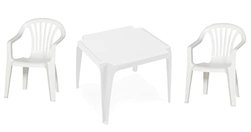 hLine Kinder Garten Sitzgruppe Tisch mit Stühlen Gartenstuhl Sessel (1 Tisch 2 Stühle weiß)