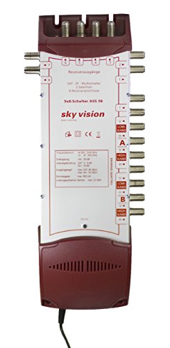 sky vision Multischalter mit integriertem Schaltnetzteil ASS98 (8 Teilnehmer, 9 Eingänge (8x SAT, 1x Terr.), 12 W max. Leistungsaufnahme im Betrieb, HDTV/UHD tauglich)