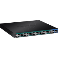 TRENDnet 52-Port Gigabit Web Smart PoE+ Switch, Schwarz, 48 Gigabit PoE+ Ports, 4 geteilte Gigabit Ports (RJ-45 oder SFP), VLAN, QoS, LACP, IPv6, TPE-5240WS