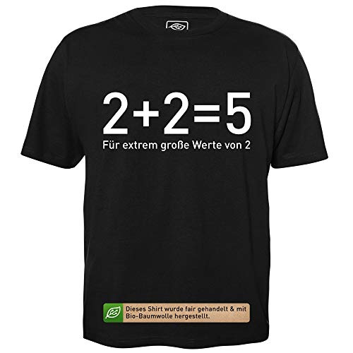 2 + 2 = 5 - Herren T-Shirt für Geeks mit Spruch Motiv aus Bio-Baumwolle Kurzarm Rundhals Ausschnitt, Größe L