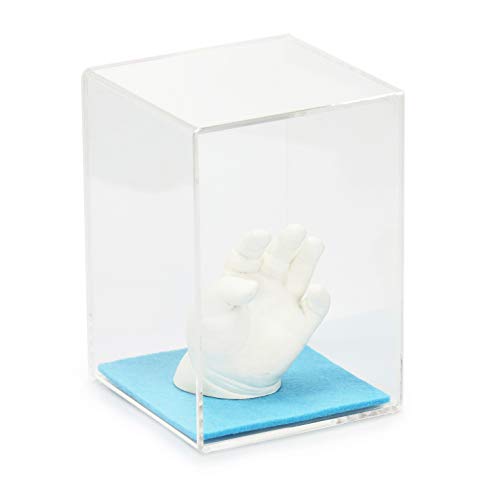 Lucky Hands® 3D-Abformset ohne Zubehör mit Acrylglaswürfel oder Vitrine | Handabdruck, Gipsabdruck (mit Acrylglasvitrine 9 x 9 x 13 cm & Filzboden Blau, ohne Beschriftung)