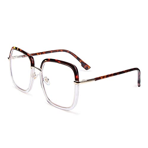 Lesebrille, Mode Unisex Große Quadratische Rahmen Anti Blue Rays Gläser Computer Goggles Brillen Frauen Retro Eyewear Vision Pflege (Color : Leopard Print 1, Size : 0)