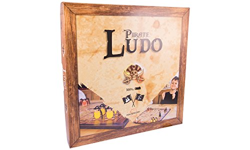 Piraten Ludo aus Holz, großes Brettspiel mit 40x40cm, für 2-4 Personen, Würfelspiel für Kinder und Erwachsene