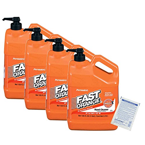 4er Set Permatex Fast Orange: Kanister 3,78 Liter mit Pumpe - die perfekte Handreinigung inkl. 4 St. DEWEPRO SingleScrubs