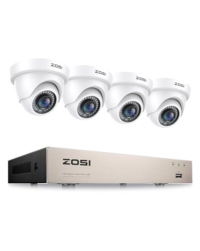 ZOSI 1080P Außen Überwachungssystem 8CH H.265+ DVR Recorder mit 4 Outdoor Weiß Dome 1080P Video Überwachungskamera Set Haussicherheit System Ohne Festplatte, Wetterfest