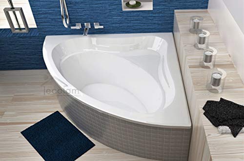 ECOLAM symmetrische Badewanne Eckwanne Eckbadewanne Mia 130x130 cm Design Acryl weiß + Ablaufgarnitur Ab- und Überlauf Automatik Füße Silikon