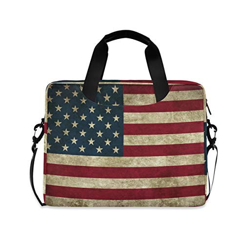 PUXUQU Jahrgang Amerikanisch Flagge Laptoptasche 15.6 Zoll Laptop Tasche Aktentasche Hülle Notebooktasche Handtasche Schulter Tasche für Uni Arbeit Business