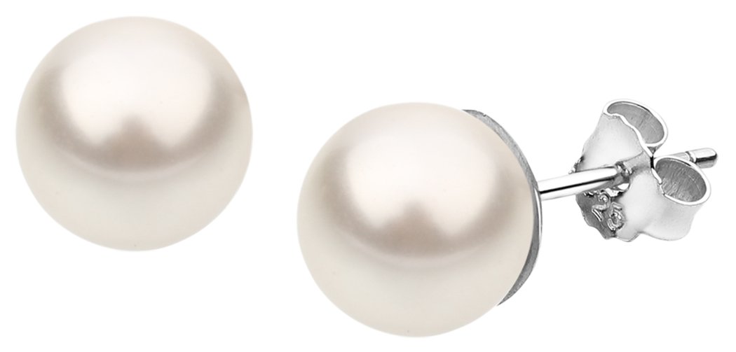 Nenalina Silber Damen-Ohrringe Ohrstecker mit Glas Perlen 8 mm Weiß für Frauen, 925 Sterling Silber, Ohrstecker für Damen mit Perlen, Hochzeit Ohrringe, 842401-190