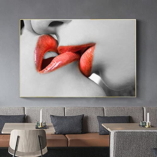 Rosa Sexy Lippen Poster und Drucke Leinwand Gemälde an der Wand Kunst Lippen Kuss Bild für Wohnzimmer Schlafzimmer Wohnkultur 70x100cm Rahmenlos