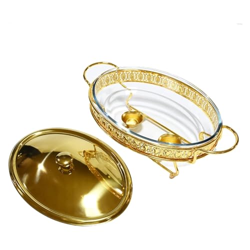 Chafing Dish-Buffet-Set, Catering-Speisewärmer Aus Glas Mit Speisepfannen, Brennstoffhalter, Topfdeckel Und Bodenständer Für Hochzeiten, Partys, Bankette (Gold, 2 L)