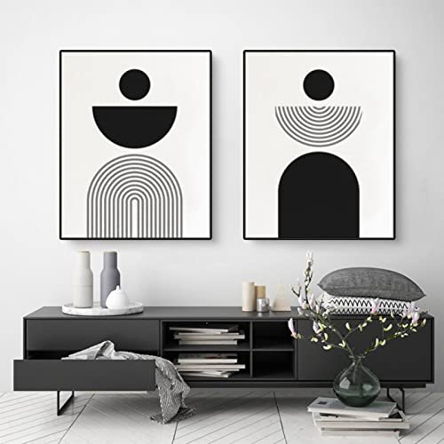 EXQUILEG 2er Boho Poster Set,Abstrakte Minimalistische Stil Leinwand Wandkunst Bilder，Schwarz und weiß Moderne Linie Wanddekoration Ohne Rahmen (B,50 x 70 cm)