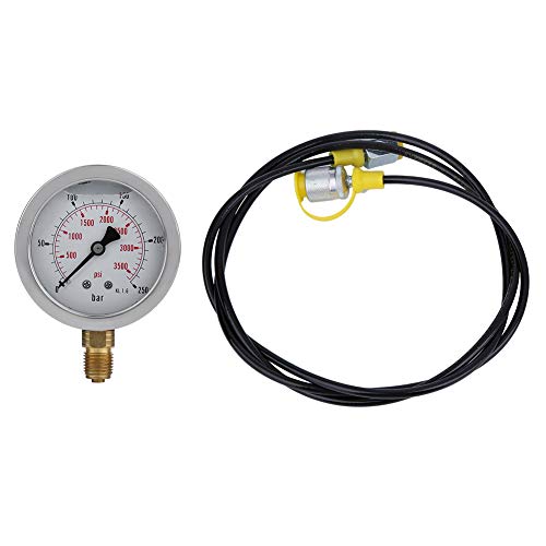 Hydraulisches Manometer, M16 * 2-BSP1 / 4 0~250BAR / 3600PSI Manometer-Kit Testpunkt-Kupplungsmanometer-Kit zum Prüfen des Hydraulikdrucks