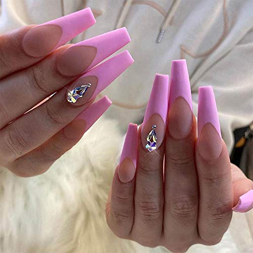 Künstliche Nägel 24 Stück künstliche Nägel entworfen Peach Pink Französisch Pflaumenblüte Bohrer Wassertropfen Ballett Falsche Nägel Formen für die Nagelverlängerung