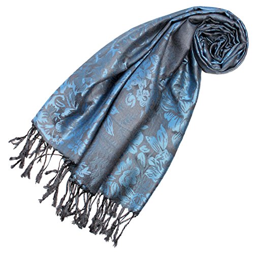 Lorenzo Cana Designer Pashmina floral gewebtes blaues Blumen Muster 70 cm x 180 cm Modal Schaltuch Schal Tuch ideale Geschenk Idee für Frauen 93236