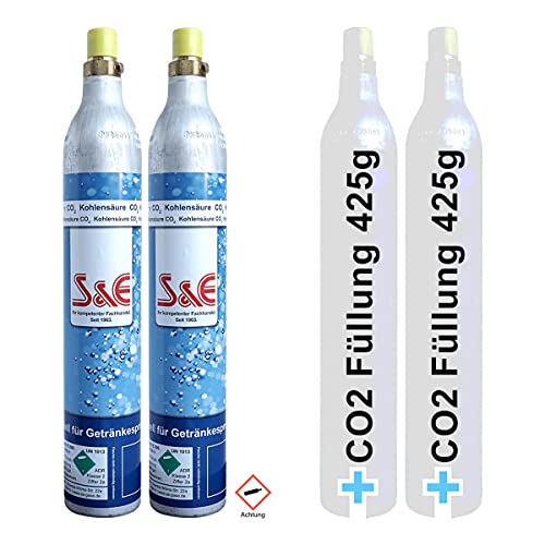 2 x CO2 Zylinder Kohlensäure 425g Flasche inkl. Füllung bis zu je 60 L f. Soda-Stream Wasser-Maxx