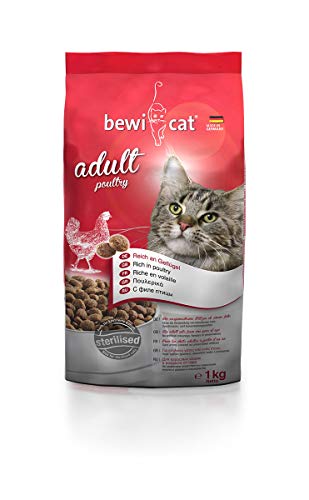 bewi cat Adult Poultry [1 kg] Katzenfutter Für ausgewachsene Katzen ab dem 1. Jahr reich an Geflügel für kastrierte Katzen geeignet, 3er Pack (3 x 1 Kg)