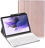 YHFZR Tastatur Hülle for Samsung Galaxy Tab S7 FE - (QWERTY Layout), Ultradünn Flip Entfernbar Drahtloser Keyboardständer Ledertasche für Samsung Galaxy Tab S7 FE T730/T736B 12.4" Tablet, Roségold