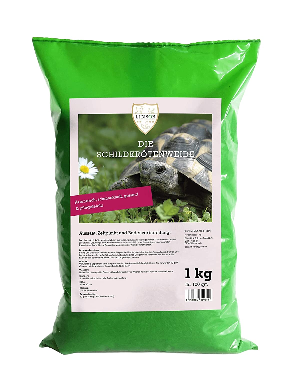 Linsor Schildkrötenweide, Futterpflanzen für Landschildkröten, Wildkräuter, Saatgut Mischung, 1kg für 100m²
