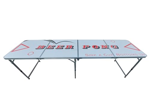 ASKON Beerpong Tisch mit 2,4m Länge - Beer Pong Tisch - Bierpongtisch - mit 24x orange Bälle, 12x rote Trinkbecher, 12x Blaue Trinkbecher - Trinkspiel - Partyspiel