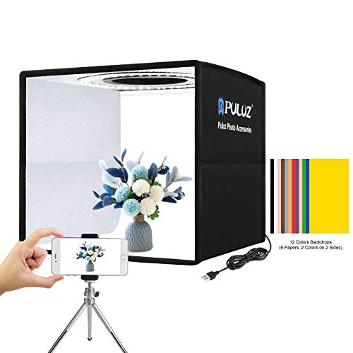 PULUZ Mini Fotostudio lightbox Fotografie, 25cm/9,8 Zoll tragbares faltbares lichtbox fotostudio Set mit CRI >95, 96 LED-Leuchten, 6 Arten doppelseitiger Farbhintergründe für kleine produktfotografie