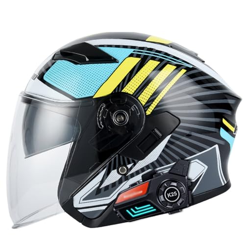 Retro-Halbhelm Motorrad-Helm Deutschen Stil Jethelme Mit Doppelter Sonnenblende Leichter Offener Helm Scooter-Helm ECE-zugelassener Bluetooth Motorradhelm for Männer Frauen 4,L:59-60CM