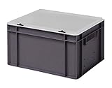 1a-TopStore Design Eurobox Stapelbox Lagerbehälter Kunststoffbox in 5 Farben und 16 Größen mit transparentem Deckel (matt) (grau, 40x30x22 cm)