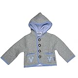 Eisenherz Baby Jungen Kapuzenjacke Sweatjacke mit Geweih, in grau und hellblau - fescher Trachtenlook in Größe 86/92
