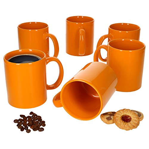 Van Well 6er-Set-Kaffeetassen Zylindrisch I Porzellan-Tasse groß - in diversen Farben I pflegeleichtes Tassen-Set - für Spülmaschine & Mikrowelle geeignet I 375 ml Kaffeebecher Orange 6 Stück