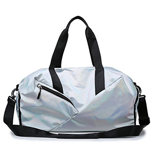 TABKER Turnbeutel Hellrosa Damen Sporttaschen für Fitness nass trocken Sporttasche mit Schuhfach Yogamatte Tasche Training Yoga (Color : Silver)