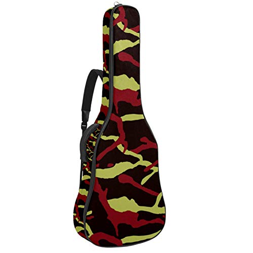 Gitarren-Gigbag, wasserdicht, Reißverschluss, weich, für Bassgitarre, Akustik- und klassische Folk-Gitarre, Camouflage-Muster, Rot, Schwarz, Grün