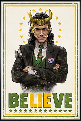 Close Up Loki Poster Believe Tom Hiddleston (93x62 cm) gerahmt in: Rahmen schwarz