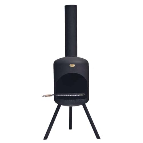 BonFeu BonelSo Zwart - Terrassenofen - Feuerstelle mit Funkenschutz für entspannte Abende - Terrassenkamin mit Grillrost - Gartenofen aus hochwertigem Cortenstahl - 39x39x148 cm