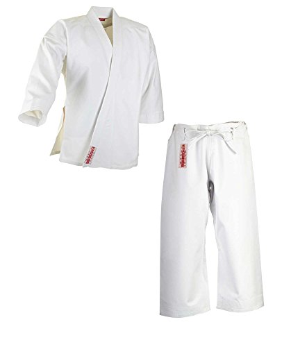 Ju-Sports Karate Anzug 180 "Master weiß 12 oz. I Robuster Karateanzug für Erwachsene I Karate Kimono mit traditioneller Hosenschnürung I Ärmelenden absteppt für lauten Soundeffekt I 100% Baumwolle