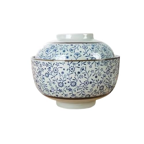 6,5 Zoll runde Terrine, japanische Unterglasur, Retro-Keramik-Suppennudel-Dampfschüssel mit Deckel, Eintopf, Haushalt, Instant-Ramen (Color : Type 05, Size : 6.5 inch)