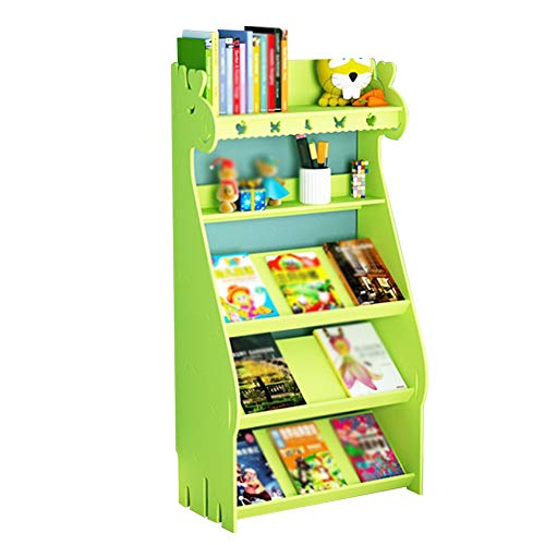 TEmkin -Sling Bücherregal für Kinder, bodenstehend, 5 Schichten, multifunktional, hohles Schnitzen, kreatives geneigtes Laminat, 3 Farben, 2 Größen (grün 60 x 33 x 118 cm)
