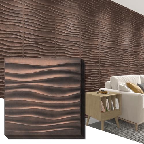 Art3d PVC-Wellenpaneele für Innenwanddekoration, antikes Kupfer, strukturierte 3D-Wandfliesen, 50 x 50 cm, 12 Stück