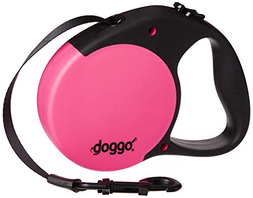 doggo Everyday einziehbare Hundeleine, 40,6 cm Langer Gürtel, Größe L für Hunde bis zu 50 kg, Rosa mit schwarzem Soft-Grip-Griff