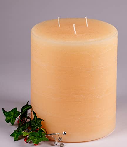 3 Docht Rustic-Kerzen XXL mit Struktur, Farbe: Champagner, Crem, Größe: 20 x 17 cm Ø. Eine schöne Rustik-Kerze für Ihr Zuhause. 3 Wick Pillar Candles. (4005)