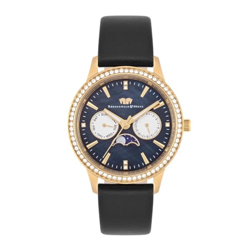 Rhodenwald & Söhne Damen Uhr analog Quarz Multifunktion(en) mit Echtleder Armband schwarz Verziert mit Kristallen von Swarovski® 10010432