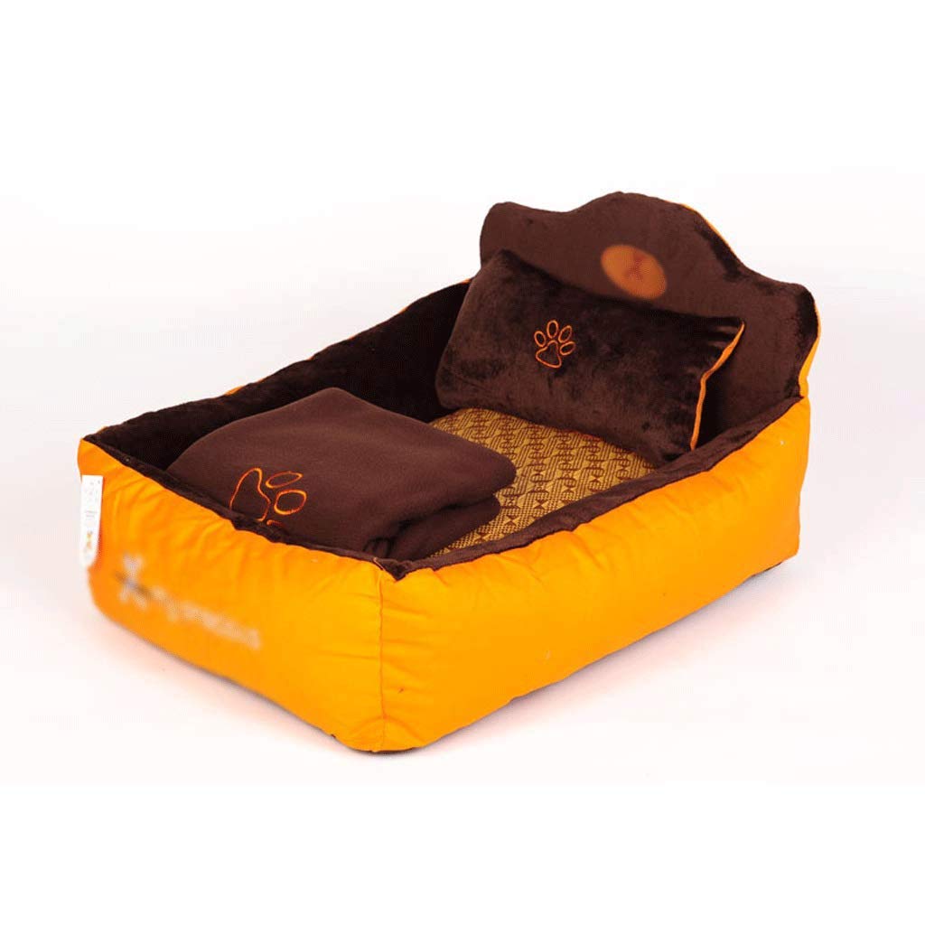 MMAWN Hundebetten mit gepolstertem Randkissen und Rutschfester Unterseite, gerillte orthopädische Hundebetten mit gerilltem orthopädischem Schaum (Color : Orange Brown)