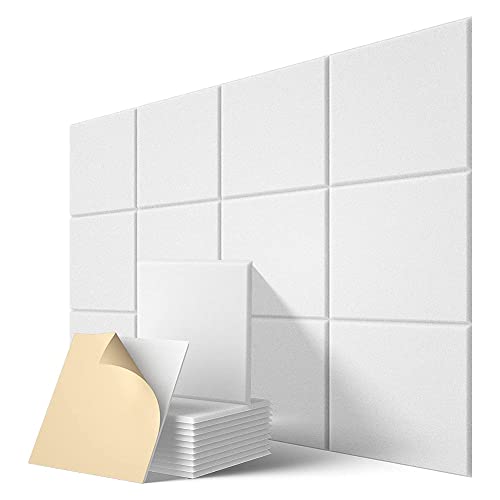 ioannis Selbstklebende Akustik-Paneele, 12 x 12 x 0,4 Zoll Schallpolsterung, schallabsorbierendes Panel für Zuhause, Weiß
