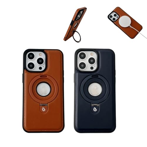 ARPHI High-End PU Leather Magnet Kickstand Phone Case for iPhone 15 14 13 12promax, Luxurious Leather Invisible Stand for iPhone Case (for iphone13,Blue+Brown)