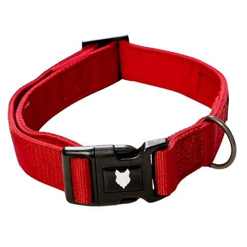 Fenrir RAGNAR Hundehalsband, Gepolstertes Neopren, Atmungsaktives Nylon Haustier Halsband Einstellbar für alle Hunderassen und Größen (Rot, XXL)