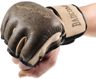 Bad Company Retro Rindsleder MMA Handschuhe I Leder Trainingshandschuhe ohne Finger I Gr. M