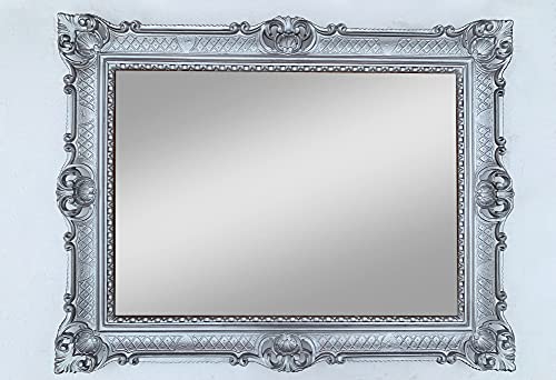 Wandspiegel Barock Silber 90x70cm Prunk Spiegel Badspiegel Flurspiegel Antik Spiegel 3057