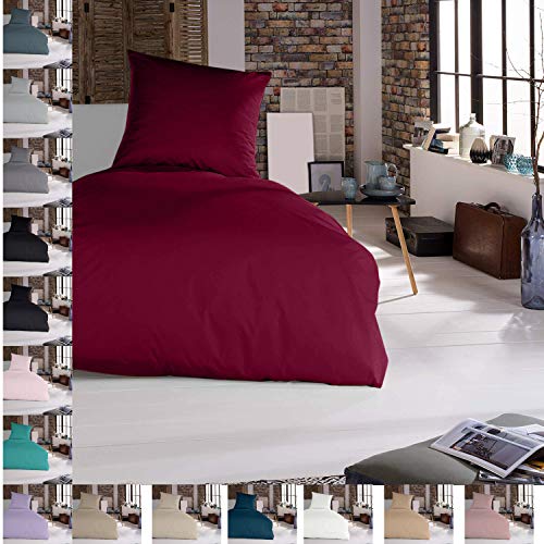Mixibaby 2 TLG Bettwäsche Bettgarnitur Bettbezug 155 x 220 cm 100% Baumwolle Bettwäschen, Farbe Bettwäsche:Weinrot